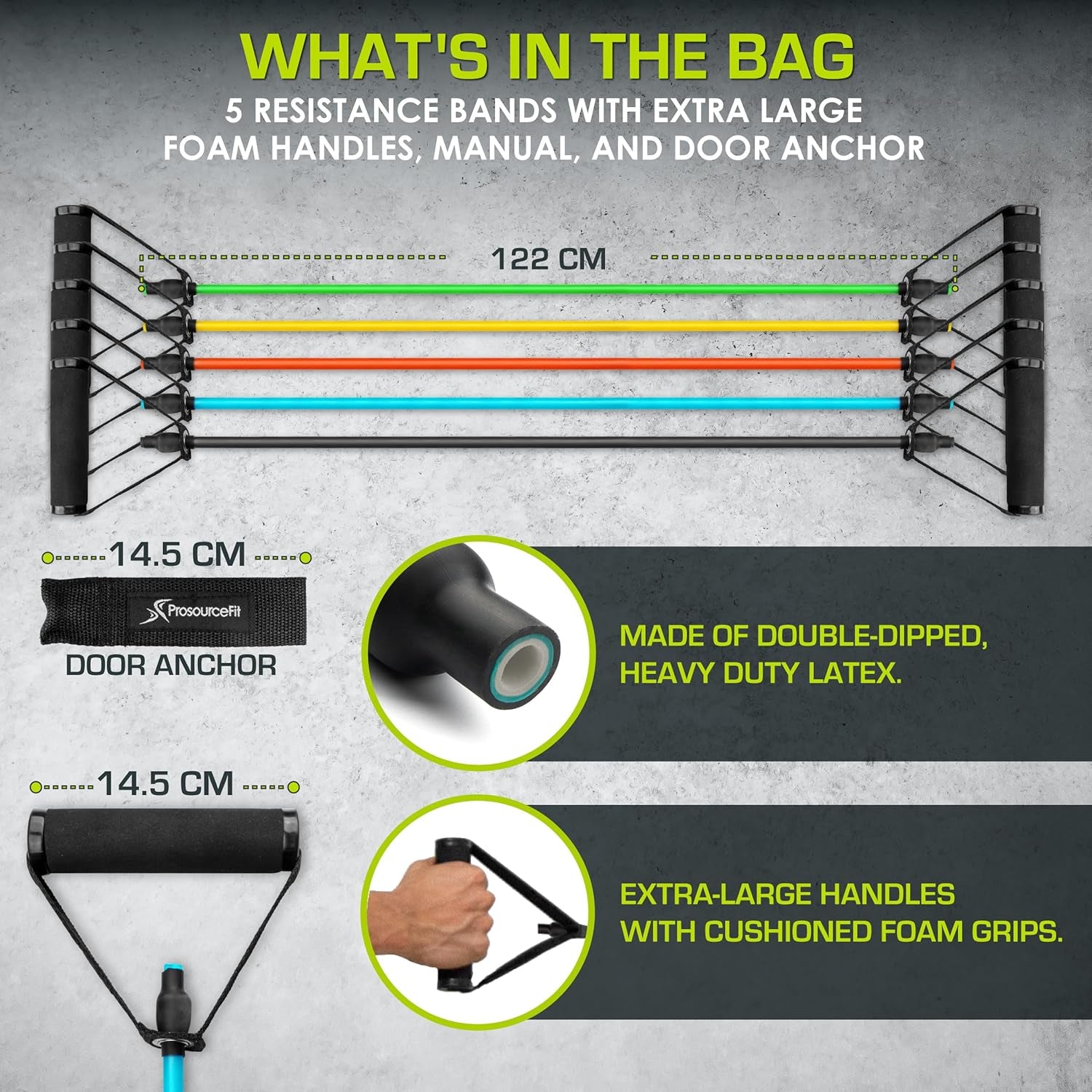 Single Stackable Resistance Bands with Door Anchor and Exercise Guide, Heavy Duty Fitness Tube for Full-Body Exercises and Home Workouts