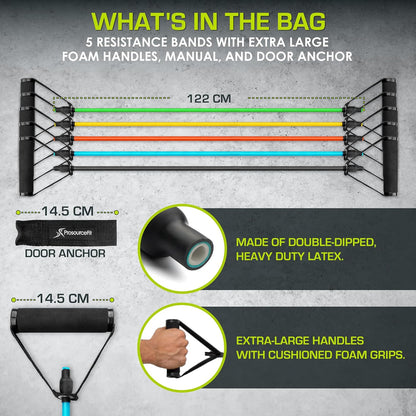 Single Stackable Resistance Bands with Door Anchor and Exercise Guide, Heavy Duty Fitness Tube for Full-Body Exercises and Home Workouts