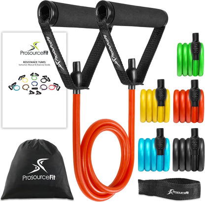 Single Stackable Resistance Bands with Door Anchor and Exercise Guide, Heavy Duty Fitness Tube for Full-Body Exercises and Home Workouts